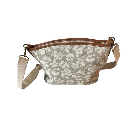 Liz Claiborne Floral Canvas Shoulder Bag Adjustable Strap White Beige Brown - Picture 2 of 12